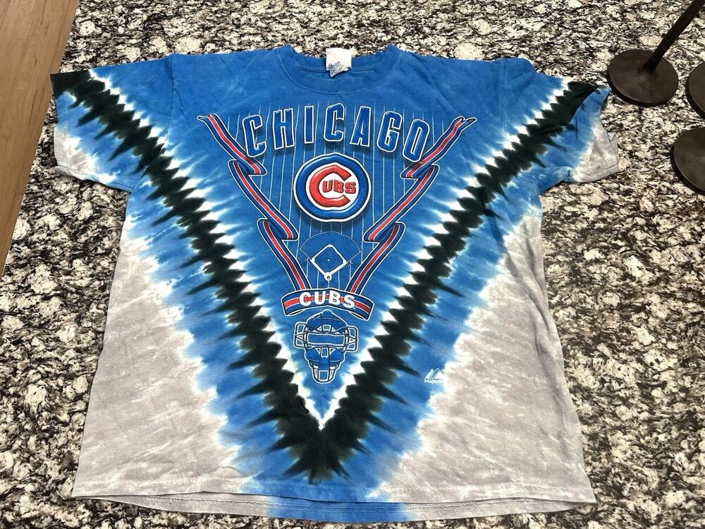 Vintage Majestic Chicago Cubs Tie Dye AOP Double Sided Tie Dye Shirt Mens Large